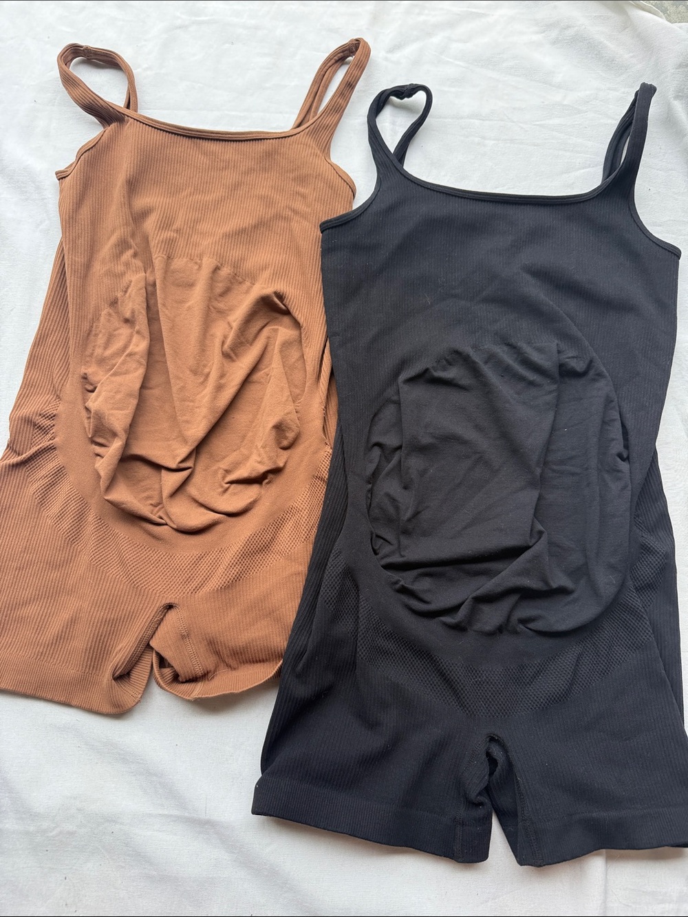 Seamless Ribbed Shaping Maternity Romper - Black & Brown